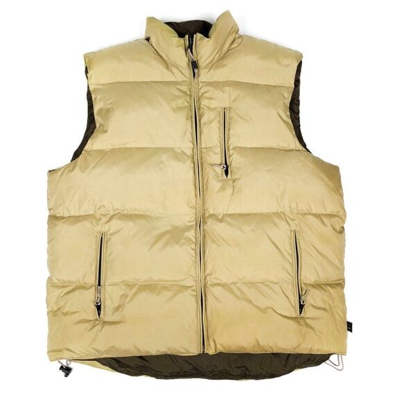 VINTAGE Old Navy Quilted Down Puffer Vest Jacket Reversible Khaki Brown Mens XL - Picture 1 of 8